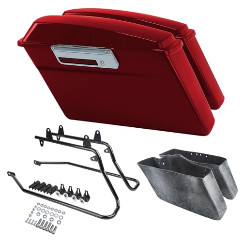 TCMT Red Hard Saddlebags & Liners Carpet Insert Conversion Bracket Kit Fit For Harley Softail Heritage Deluxe Models 1984-2017 (except for Deuce Model Softail Slim Models) - color: Black Conversion Brackets, size: Style G Red