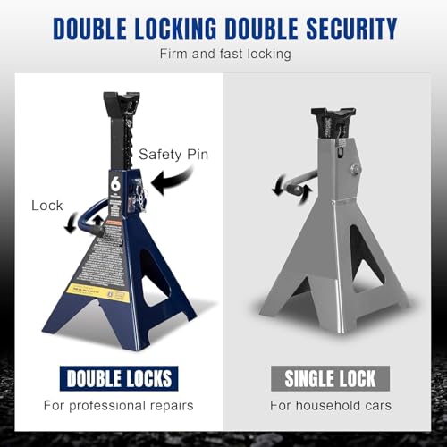 Big RED Jack Stands 6 Ton with Double Locking, 14.2-23.8 inch Adjustable Height for Lifting Cars, SUV, Van, 12000 lb Capacity, 1 Pair - size: 6t double locking blue