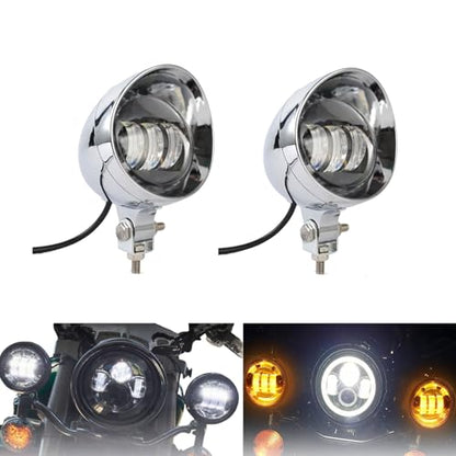 4.5 Inch 2 Pcs Chrome LED Motorcycle Fog Passing Lights - color: White-Yellow Lights