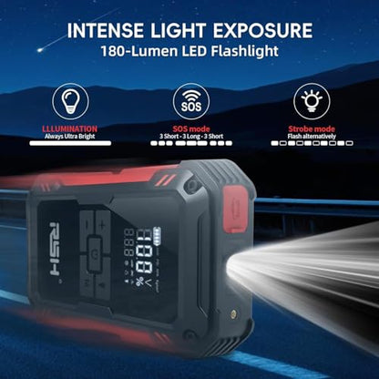 RSH Jump Starter with Air Compressor 4000A Peak Car Battery Jump Starter 150PSI Inflator Auto Booster 15000mAh Jump Box (up to 10L Gas,8L Diesel Engine) with LED Light,Quick Charger USB-C