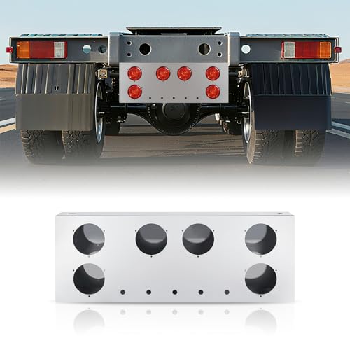 Tail Light Panel Stainless Steel Chrome Finish with Six 4.49" and Sixteen 0.67" Round Light Cutouts(22 Holes), Rear Center Light Panel with a Backing Panel for Semi Truck Trailers - style: 6x4.49" & 16x0.67" Round Holes