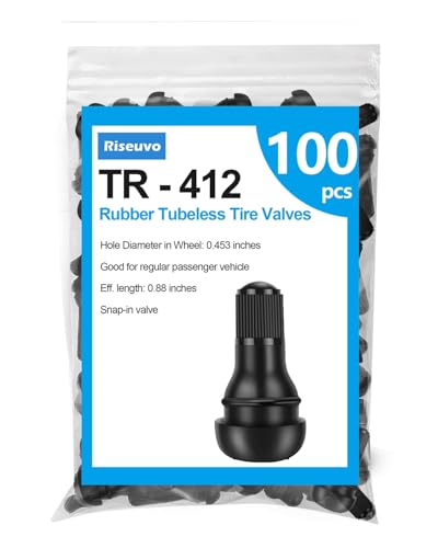 Riseuvo TR412 Tubeless Rubber Snap-in Tire Short Valve Stems, 100Pcs