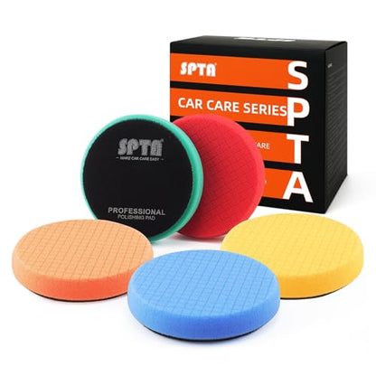 Buffing Polishing Pads, SPTA 5Pcs 5.5 Inch Face for 5 Inch 125mm Backing Plate Mix Cutting Force Buffing Pads Cutting Polishing Pad Kit for Car Buffer Polisher Compounding,Polishing, Waxing-SQPPS5MIX - size: 5.5 Inch