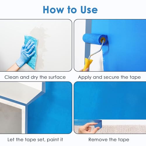 48 Roll Blue Painters Tape 1 Inch Wide Bulk Masking Paint Tape 0.94inx55yds - size: 0.94 Inch X 48 Rolls