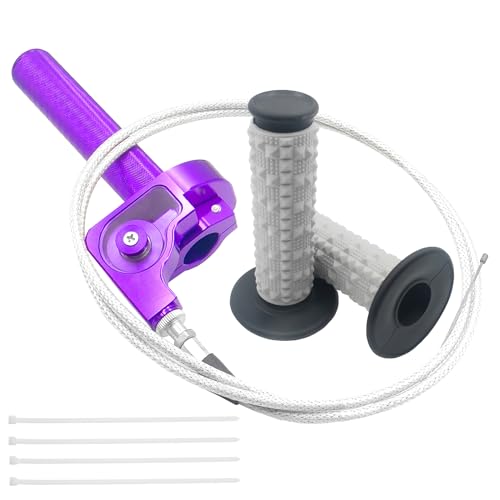 Motorcycle Throttle Assembly,7/8" Quick Twist Throttle Grips with Throttle Cable Aluminum Alloy Universal for CRF KLX SSR TTR 110 125 150 250cc Dirt Pit Bike ATV Mini Bike - color: Purple + Black