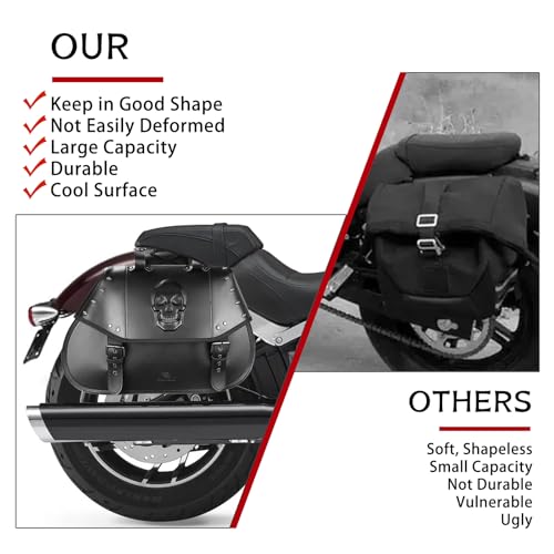 Motorcycle Saddlebags 34L Large Capacity PU Leather Side Saddle Bags Waterproof Universal for Harley Honda Yamaha Kawasaki (3D Skull,Black)