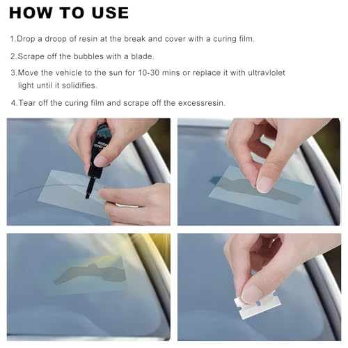 4PCS Windshield Crack Repair Kit, Quick Car Window Cracks Gone Glass Scratch Repair Liquid, Long-Lasting Windscreen Filler Tool Resin Fluid for Cracks Chips Star-Shaped Damage - color: 4pcs