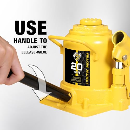 YELLOW JACKET 20 Ton Low Profile Bottle Jack, Welded Hydraulic Stubby Jack(40,000 LBs) - size: 20 Ton