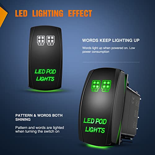 Nilight LED POD Lights Rocker Switch with Jumper Wires Set 5Pin Laser Green - color: Green, size: LED POD LIGHTS