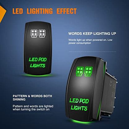 Nilight LED POD Lights Rocker Switch with Jumper Wires Set 5Pin Laser Green - color: Green, size: LED POD LIGHTS