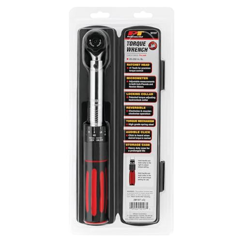 Performance Tool M197 3/8-Inch Drive Torque Wrench 250 inch/lb. - Dual Scale, Audible Click, Precision Ratchet - style: 3/8" Dr. Click Style (30-250 in/lbs)