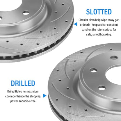 12.80" inch Front Drilled and Slotted Brake Rotors Kits - size: S-55150+D1169