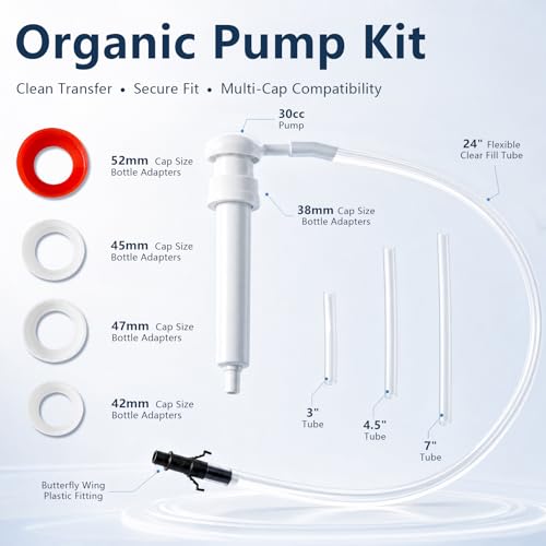 Fluid Transfer Pump for Gallon Quart Bottles - 4 Cap Adapters 38mm 40mm 43mm 50mm with Extension Tubes - Oil Transmission Gear Fluid ATF Hand Pump for Wide Mouth，and Fluid Pump - color: 30cc fluid pump 1 pack