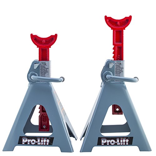 Pro-Lift Heavy Duty 6 Ton Jack Stands Pair - Double Locking Pins - Handle Lock and Mobility Pin for Auto Repair Shop with Extra Safety - color: Grey & Red