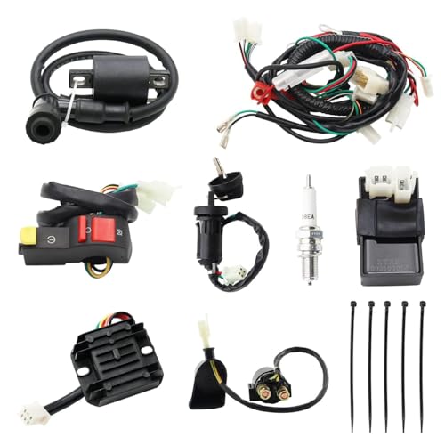 PRO BAT Complete Electrics Wiring Harness Kit D8EA Spark Plug CDI Ignition - color: White Spark Plug & Black Performance Coil