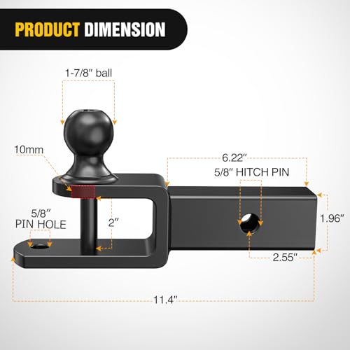 Nilight 3 in 1 ATV UTV Multi Hitch Mount | 1-7/8" Ball Fits 2" Receiver Hitch Rated 2000 LBS Winch Strap Loop Rated 5000 LBS - color: 2" Hitch Receiver with 1-7/8" Ball