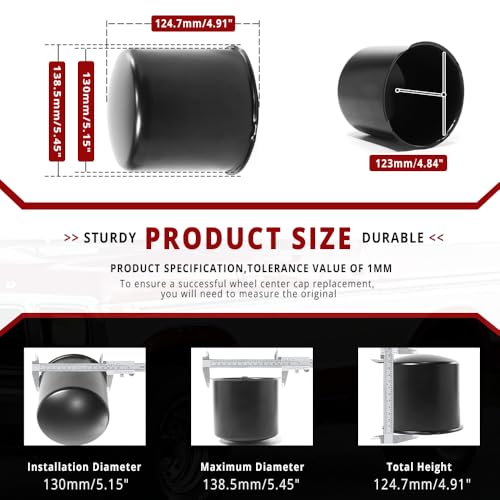 RTrhinotuning 4 PCS 5.15 in Wheel Center Caps for 5.15 in / 130 mm Trailer Truck Rim Center Holes, Black Push Through Hub Caps 4.91 in Hight - color: Black, size: 5.15" Center Hole, 4.92" Height