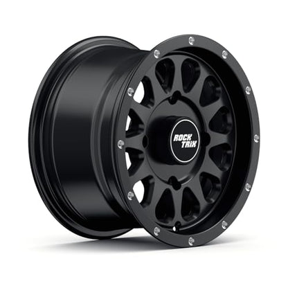 RockTrix RT111 12x7 ATV UTV Wheel 4x110 5+2 Offset, Matte Black, 4pc Set - size: 12x7 (5+2) 4pc