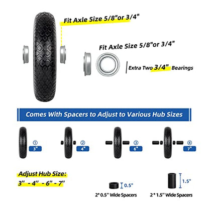 GICOOL 16" 4.80/4.00-8" Flat Free Solid Wheelbarrow Tire and wheel 2 Pack - size: 2 Pack-3" Hub