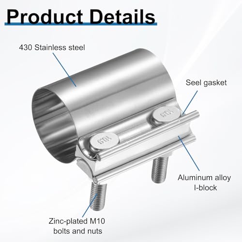 HARFINGTON Exhaust Clamp 1.97" Stainless Steel Lap Joint Band Clamp Exhaust Pipes Connection with M10x55 Screws for Car Muffler Elbow Pipes - size: 1.97 inch