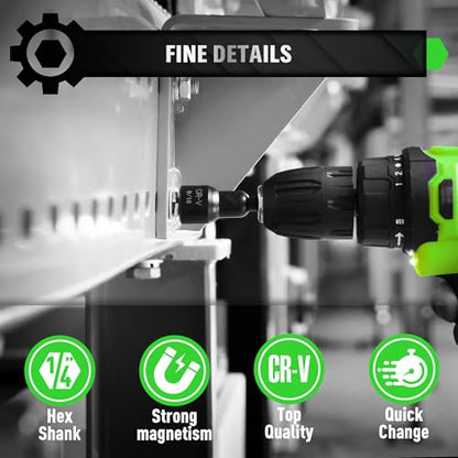 55-Piece Magnetic Nut Driver Set, Metric & SAE 1/4" Hex Shank, Impact Socket Adapters, Snappy Driver Bits, Drill Bit Extension, 14PCS Screwdriver Bit Set - color: Nut Driver Set Green