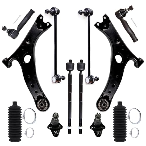 Front Lower Control Arm Ball Joint fit for Toyota RAV4 2001 2002 2003 2004 2005, Suspension Kit with Inner Outer Tie Rod End w/Steering Boot Sway Bar Link - 12pc Set - color: Control Arm+Tie Rod+Sway Bar+Ball Joint, size: For Toyota RAV4