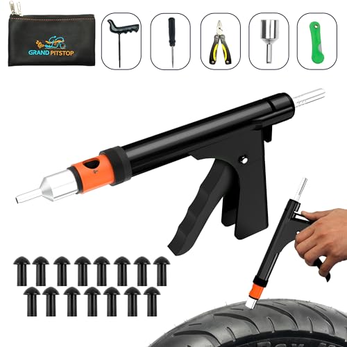 GRAND PITSTOP Tubeless Tire Gun Puncture Repair Kit with Mushroom Plug for Tyre Punctures and Flats on Cars, Motorcycles, ATV, Trucks & Tractors (Gun Puncture Kit with Hole 15 Plugs, Black) - color: Gun Puncture With Hole+30 Plugs