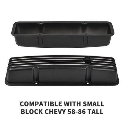 Aluminum Valve Covers Finned - color: Black, size: SBC 58-86