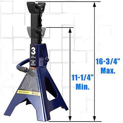TCE Steel 3 Ton Jack Stands, Lifting Range 11.2"-16.7", 1 Pair - size: 3t normal