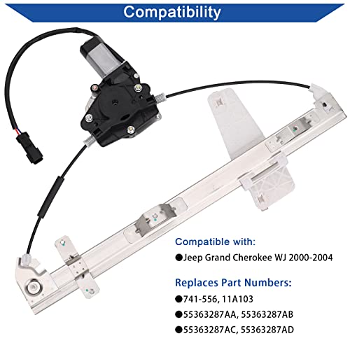 Obaee 741-556 Front Left Driver Side Power Window Regulator and Motor Assembly Compatible with Jeep Grand Cherokee WJ Series 2000-2004, Only Fit The Car Manufactured After 3/09/2000 - size: Front Left Driver Side