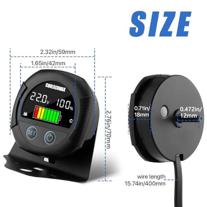 COOLSCHMAX 7V-100V Battery Voltmeter Gauge, IPX7 Waterproof - color: multi-color