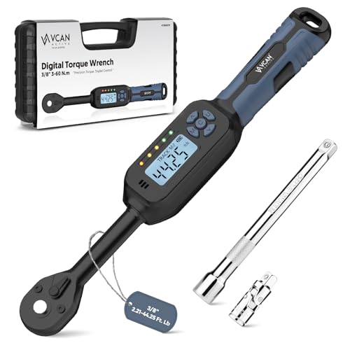 Torque Wrench Digital ±1% Average test accuracy 3/8 Torque Wrench Digital (2.21-44.25 Ft.Lb) Digital Torque Wrench with Buzzer&LED Flash Universal Joint&6" Extension Bar for Bike Moto Car - color: Black, size: 3/8" Digital Torque Wrench Set 2.21-44.25 Ft.