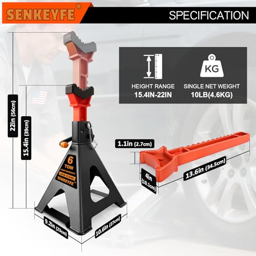 6 Ton (13,200 LBs) Jack Stands with Crossbars,Double Pin Locking,Rubber Cover,Large Foot Base,15"-22" Adjustable Height,Heavy Duty Car Jack Stands,Lifting Bus,RV,SUV,MPV,Pickup Truck,2 Pack - color: orange-upgraded, size: 6ton Load Capacity