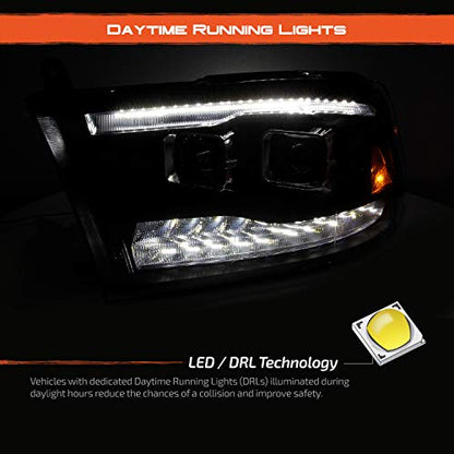 AKKON - For 09-18 Dodge Ram 1500 2500 3500 Upgrade Projector & Bar LED Black Housing Headlights With Light Bulbs Set - color: Dual Projector Black Housing
