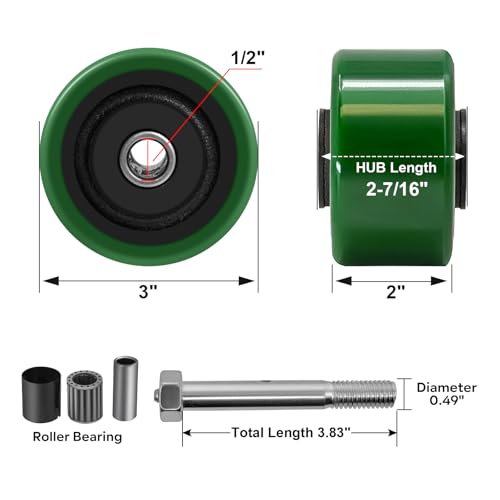 주철 캐스터에 7.6cm(3인치) 폴리우레탄, 롤러 베어링 - 1/2 보어 362.9kg(800파운드) 용량, 산업/상업용 튼튼한 산업용 캐스터 (4팩) - color: 주철에 폴리, size: 3"×2"