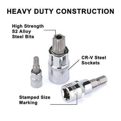 Mayouko 107-Piece Bit Socket Set, 1/4", 3/8" and 1/2" Drive, Torx/Hex/Ball End Hex, SAE/Metric, S2 Steel Bits