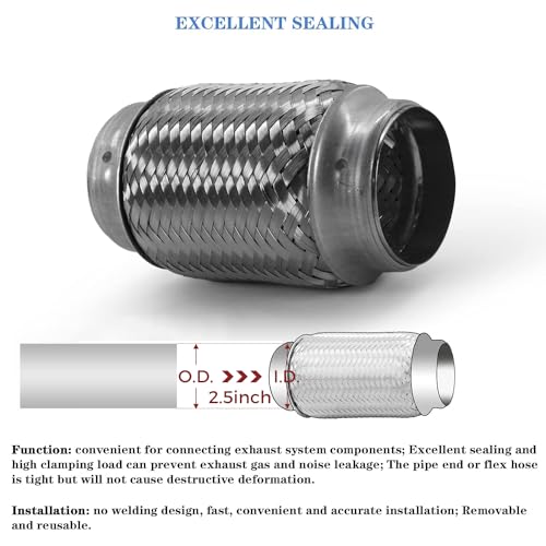 Exhaust Flex Pipe 2.5"x6" Heavy Duty Stainless Steel - size: 2.5"x6"