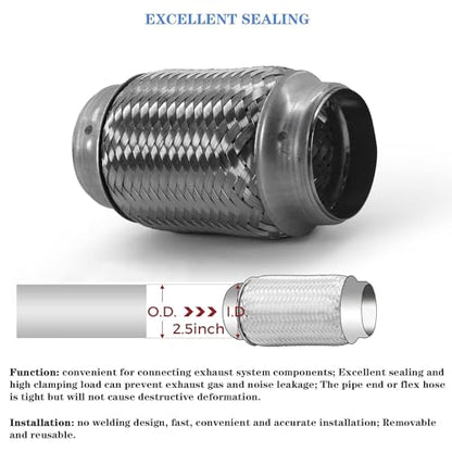 Exhaust Flex Pipe 2.5"x6" Heavy Duty Stainless Steel - size: 2.5"x6"