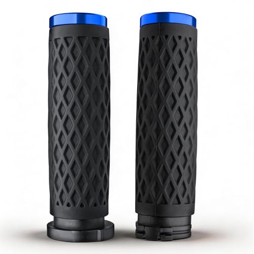 Blue 1" Silicone Cable Throttle Grips with Rear End Cap - color: Blue