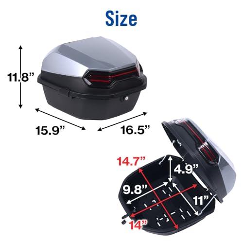 Japard Motorcycle Top Case 42L Daily Rear Tail Box Trunk, Lockable Storage Carrier, Waterproof Universal Mounting for Helmet Luggage (Silver Gray) - color: Silver Gray