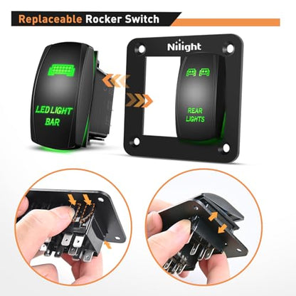 Nilight 2 Gang Rocker Switch Panel SPST On Off 12 Volt Toggle Green - color: Green, size: 2 Gang
