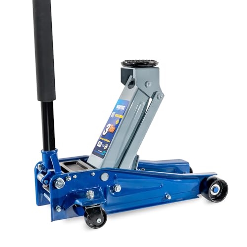 Hantec Floor Jack 3-Ton (6,600 lbs) Low Profile Hydraulic Trolley Jack HGP96 – Rapid Lift Pump, Max Height 17.7", Built-in Safety Valve & 360° Swivel Saddle for Cars, SUVs and Trucks