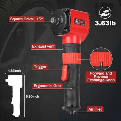 1/2'' Angle Impact Wrench, 910 ft-lbs Torque, Compact Lightweight 3.63 lb - size: ‎1/2 inch | 910 ft-lbs