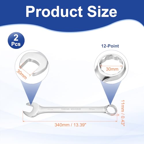HARFINGTON 2pcs Combination Wrench 30mm Metric 12-Point Box and Open End - size: 30mm