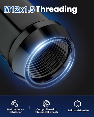 GAsupply M12x1.5 Black Lug Nuts, 20pcs 1.38" Tall 3/4" 19mm Hex, Cone Seat - color: Black, size: M12x1.5, style: 20pcs - 1.38" Tall