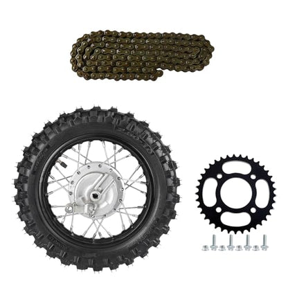 2.50-10 Rear Wheel Tire Rim 1.4 * 10 Rear Tire Rim Wheel Drum Brake w/420-37T Sprocket & 420-132L Chain for CRF50 Yamaha TTR50 PW50 Dirt Bike