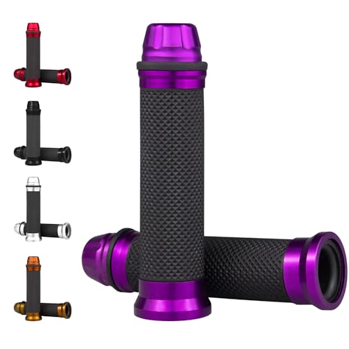 Universal Motorcycle Handlebar Grips Fits for Motorcycles with 7/8" Left Grip and 1" Right Sports Bike Chopper Cruiser Bike Etc. - color: Purple