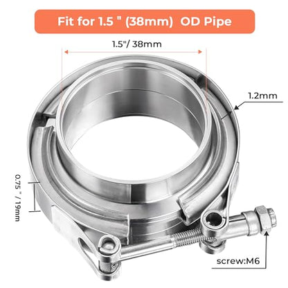 1.5 Inch V Band Clamp with Flange Male Female, 304 Stainless Steel V-Band Flange Kit For Turbo, Downpipes, Exhaust Systems - size: 1.5 inch