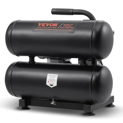 VEVOR Air Compressor, 4.6 Gallon Steel Tank, 1HP 2.2CFM@90 PSI Oil Free Air Compressor & Max 120PSI Pressure, 80dB Ultra Quiet Portable Compressor for Auto Repair, Tire Inflation, Spray Painting, 120V - size: 4.6 Gallon