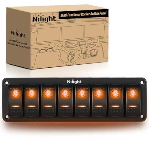 Nilight 8 Gang Rocker Switch Panel w/Orange LED Light 5Pin ON Off Pre-Wired - color: Amber, size: 8 Gang